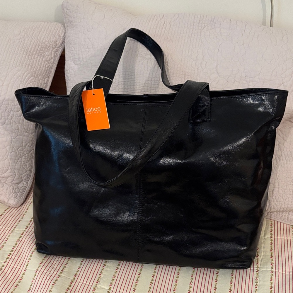Latico Glossy Black Leather Tote NWT